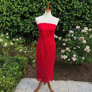 Topshop Red Lace Strapless Dress
